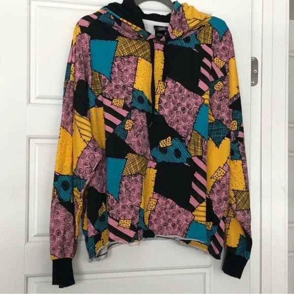 (Retired) Disney The Nightmare Before Christmas Sally Patchwork Crop Hoodie - Picture 6 of 8